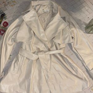 Stylish Cream  Faux Leather Trench Coat
